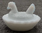 White Milk Glass Hen on Nest Cellar Salt Dish Covered Mini 2" Vintage
