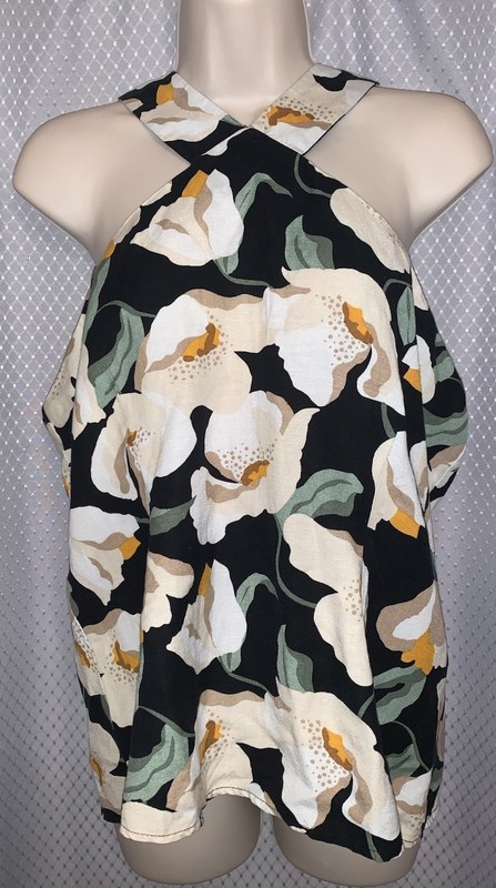 NWT Ann Taylor Factory Sleeveless Multicolor Floral Linen Halter Blouse Size 12