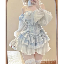 Lolita Cute Girls Bow Ruffles Dress Sweet Japanese Princess Fairy Casual Dress