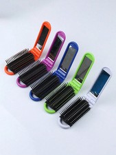 Folding Hair Brush with Mirror Compact Mini Hair Comb for Bag Trip Women Men