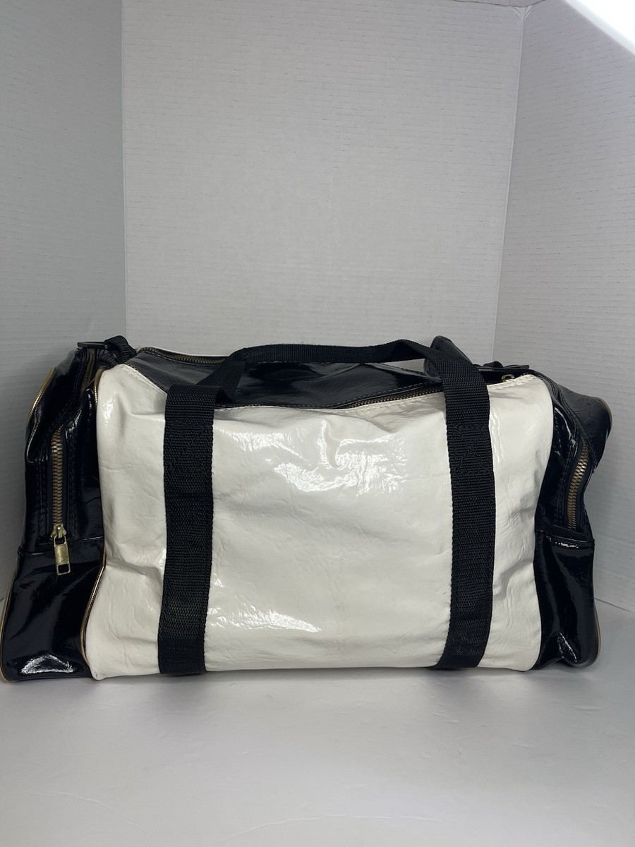 Titleist Vintage Black White Leather Golf Bag Duffle Weekend Zip
