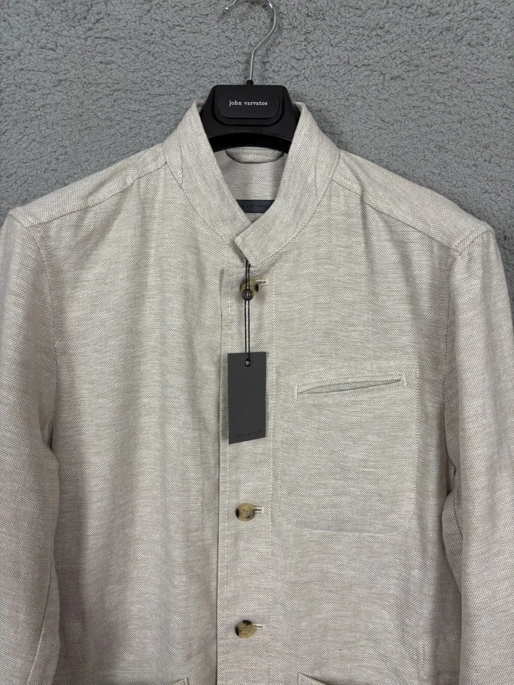 John Varvatos Mens Beige Linen-Blend Jacket Size 46 Button-Up With Pockets NWT's - Image 2 of 4
