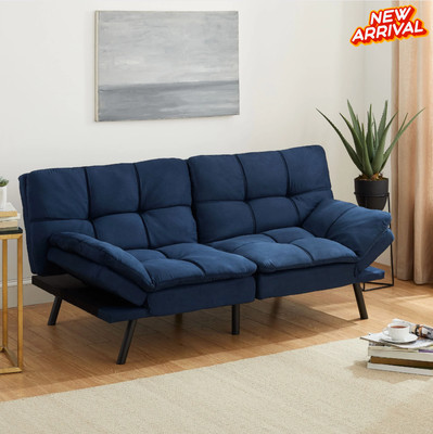 Modern Tufted Faux Suede Split Back Futon Sofa Bed Couch Loveseat Sleeper Navy