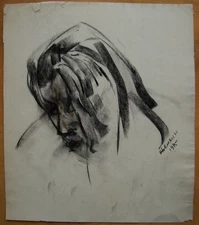 Ukrainian Soviet USSR drawing Expressionism avant-garde male portrait thinker