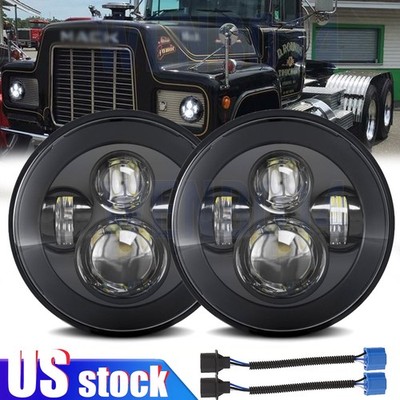 Pair 7'' inch Round Led Headlights Hi/Lo Beam for Mack Granite CV713 Dump Trucks