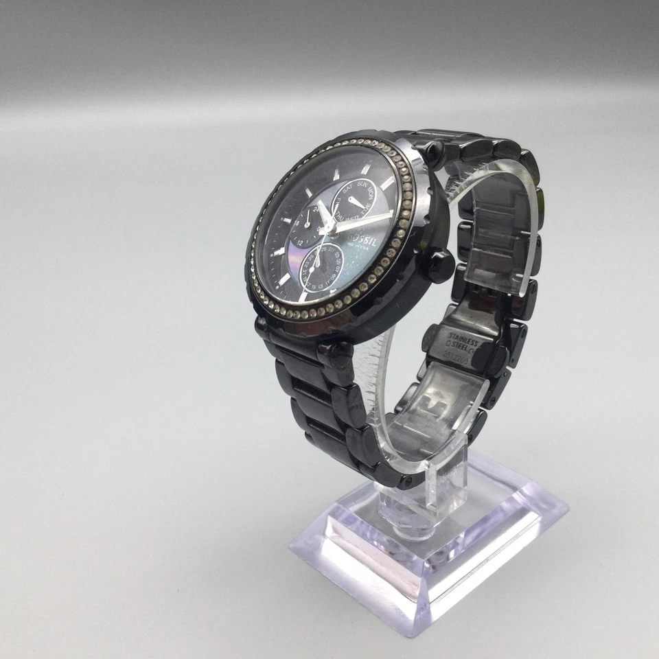 Reloj Fossil Cerámica Mujer Negro 40mm Día Fecha Bisel Cristal Batería Nueva 7" Foto 4 de 4