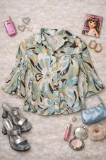 Serenade Y2K Vintage Pastel Floral Bell Sleeve Top Bratz Glam Coquette Sz S