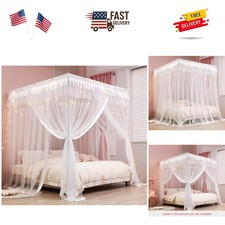 Princess 4 Corners Post Bed Curtain Canopy Mosquito Net Princess Canopies Whi...