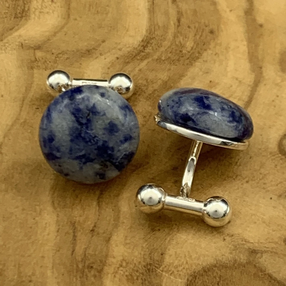 Nuevos gemelos hechos a mano azul gris sodalita cabujón piedras preciosas plata de ley 925 Foto 3 de 4