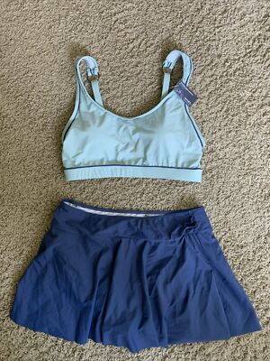 *NWT* Summer Mae XL blue two piece bikini swim skirt wide strap