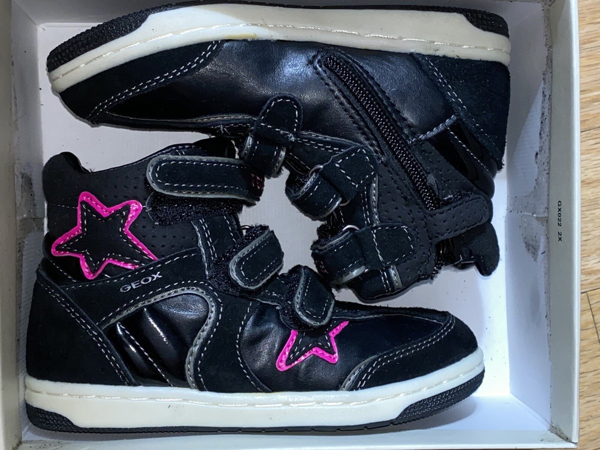 NIB GEOX Girls Creamy High Top Black Sneakers Shoes, Size US 11 EU 29