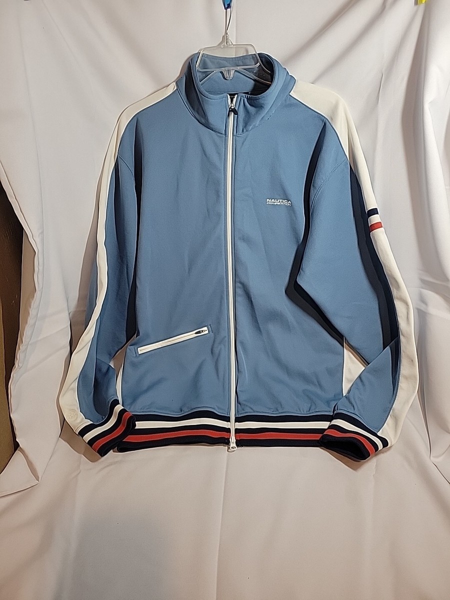 VTG Nautica Competition Track Jacket Mens Lg Logo Spellout Blue 