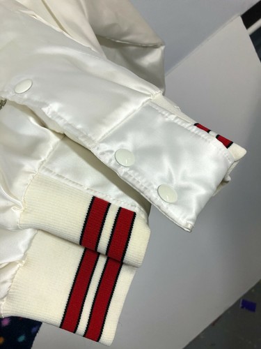 Satin Bomber Jacket XL WHite Pla-Jac Snaps Red Trim Vintage Lined - Picture 6 of 9