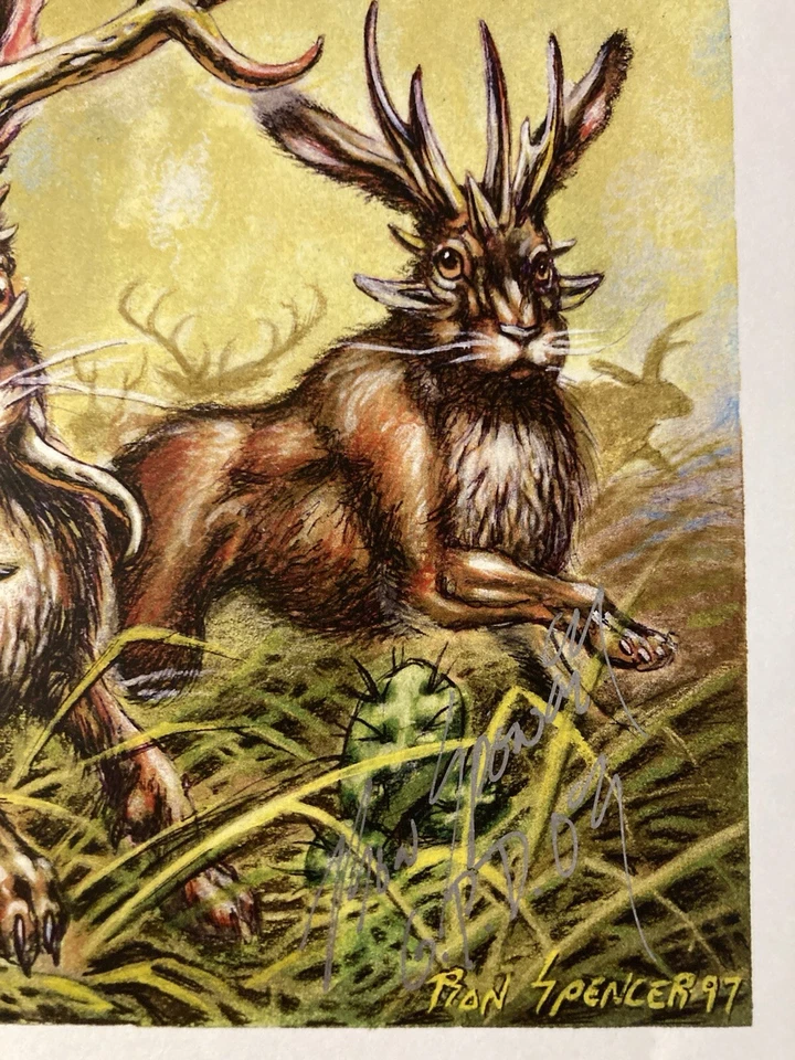 MTG✨Artist Signed JACKALOPE HERD Art Print/Card✨Exodus NM/M 1997 R. SPENCER Art - Image 2 of 4