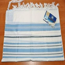 Talitnia Wool Tallit Kosher Prayer Shawl  light silver blue model 60