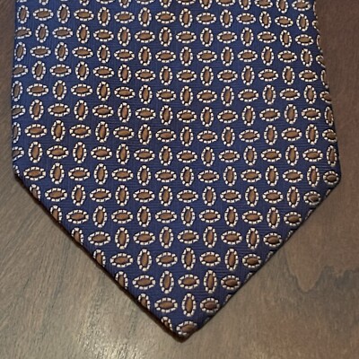 Vintage Innocenti For Tom James Blue Brown 100% Silk Men s Neck Tie Made In USA