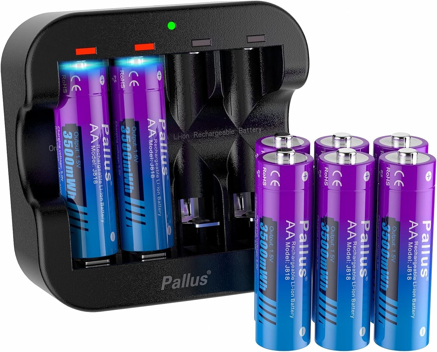 Versatile 8-Pack Rechargeable Lithium AA Batteries - 1600 Cycles, Quick Charge