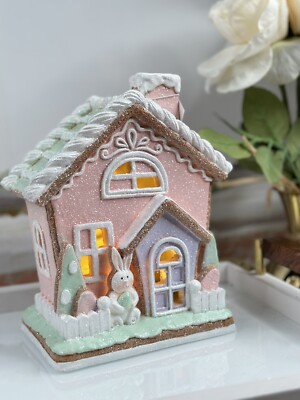 Kurt Adler Easter LED Lights Pastel Multicolor Gingerbread House 9  Spring Decor