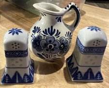 Mini Delft Blue Pitcher And Mini Blue Porcelain Salt And Pepper Shakers