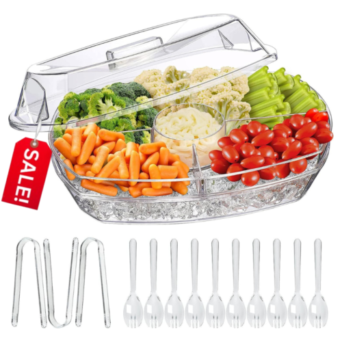 Chilled Veggie Tray, Clear Party Platter with 4 Compartments, Ice Serving Bowl - 第 1/7 張圖片