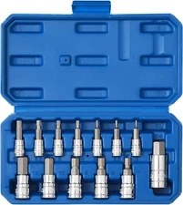 13Pcs Hex Bit Socket Set S2 Steel Bit Socket Tool Kit Metric 2mm-14mm Allen Bit