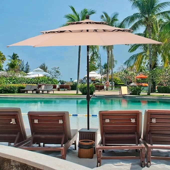 Guarda-chuva de 3 camadas para pátio mercado externo guarda-chuvas quintal piscina inclinação automática 10 pés - Imagem 3 de 4