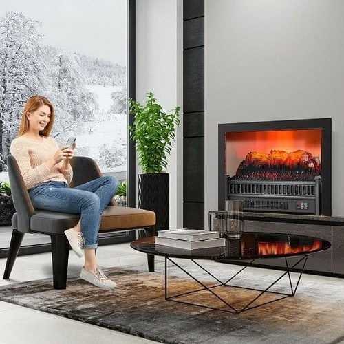 1400W Electric Fireplace Log Heater with Adjustable Flame Brightness-Black - Picture 2 of 5
