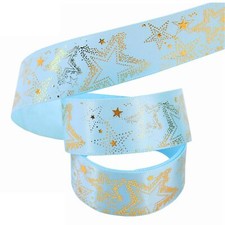 Blue Ribbon with Gold Star Satin Ribbon 7/8 Inch 10 Yards for Wedding DIY Craft