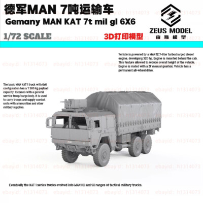 3d Printed Kit 1/72 German Man Kat 7-ton Truck