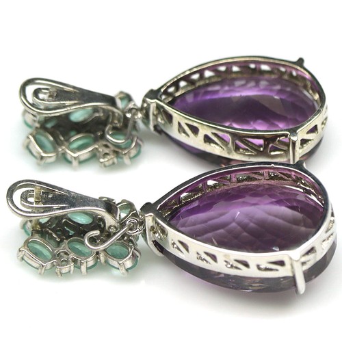 Gemma 16 x 27 MM Ametista Viola & Blu Apatite Orecchini 925 Argento - Foto 3 di 4