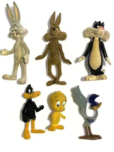 Looney Tunes 6 Flocked Figures Lucky Bell 1988 1989 - Needs Cleaning