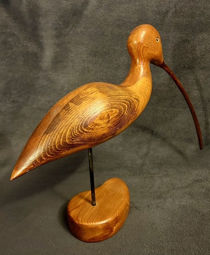 Signed MCM Carved Wood Shorebird Bird Figure Decoy 12.5”x15” - Picture 6 of 16