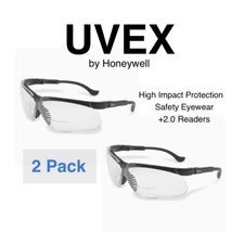 (2 Pair) HONEYWELL UVEX S3762 Genesis Safety Readers Glasses,+2.0, Clear Lens