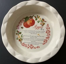 Vintage Apple Pie Dish Plate Stoneware Recipe Instructions Fluted White Red 9”
