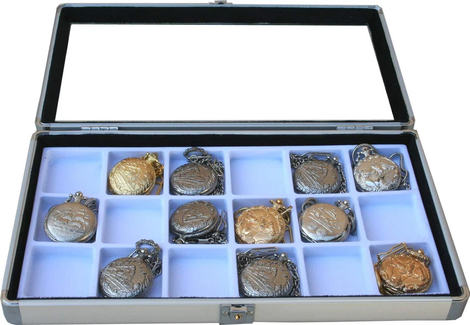 2 Pocket 18 Watch Show Case Display Antique Jewelry Supply box  pocket watches - Image 2 of 2