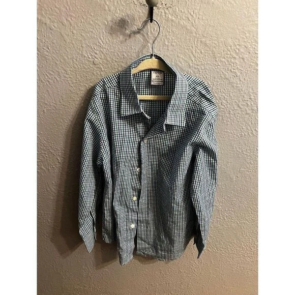 Camisa masculina branca roxa verde xadrez manga longa botão Izod tamanho 8 - Imagem 2 de 4