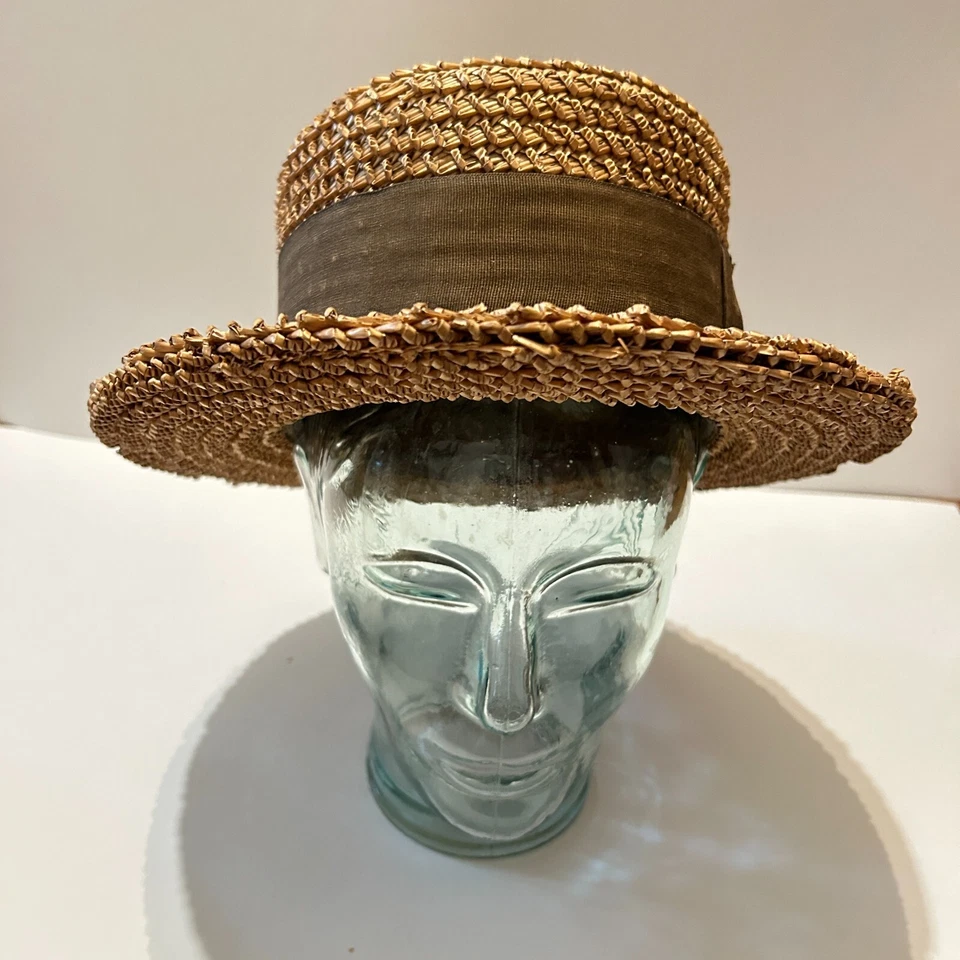 Vtg Antique 1910s 1915 Gordon Boater Woven Straw Hat Skimmer Small 6 7/8 - Image 3 of 4
