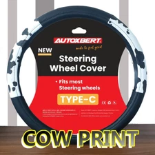 Universal 15 inch Cow Print Leather Steering Wheel Cover Car Accessories 4 Women