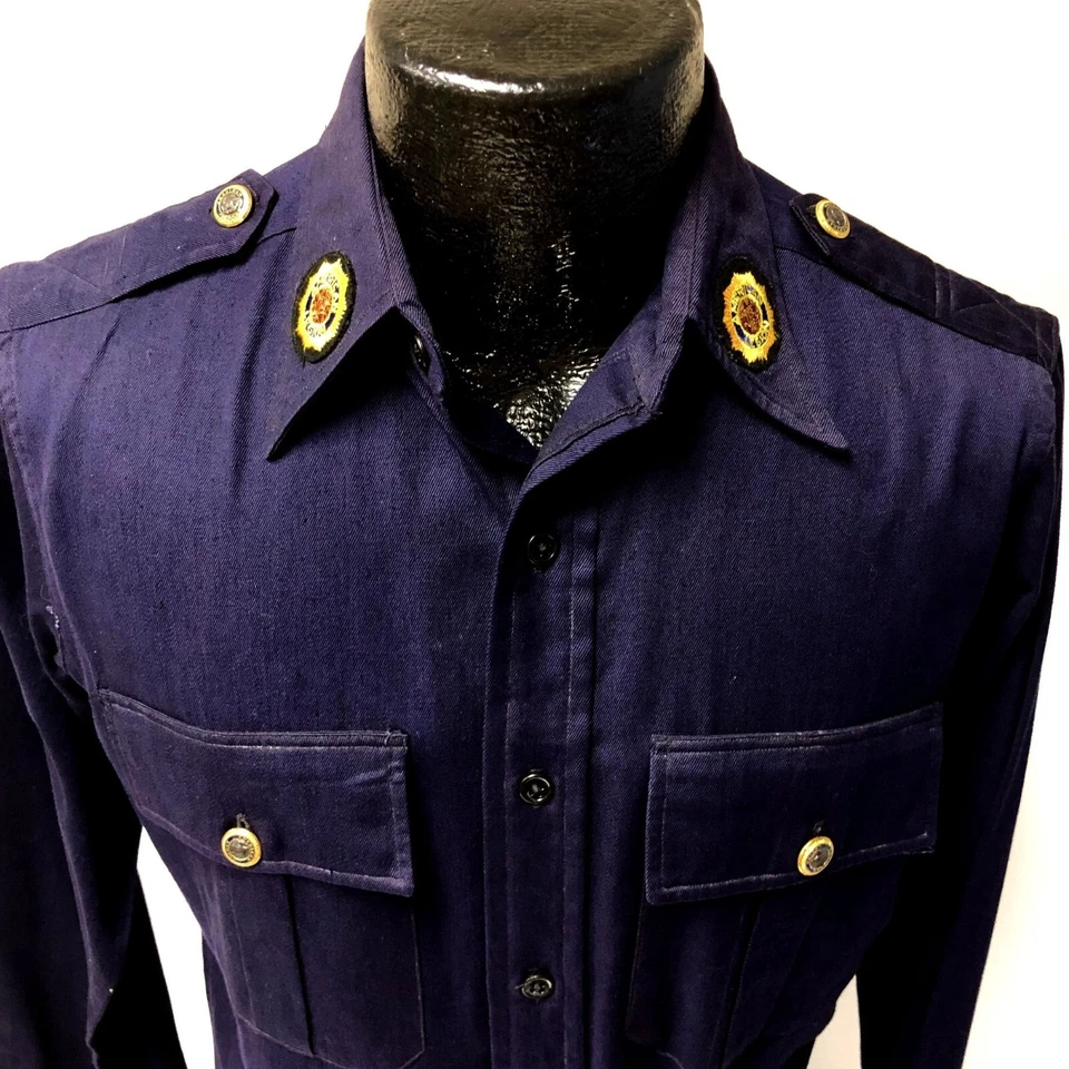 Camisa de Trabajo De Colección Años 40 Duradera Outfitter Azul Marino Lana GABARDINA Legión Americana Refuerzo Foto 3 de 4