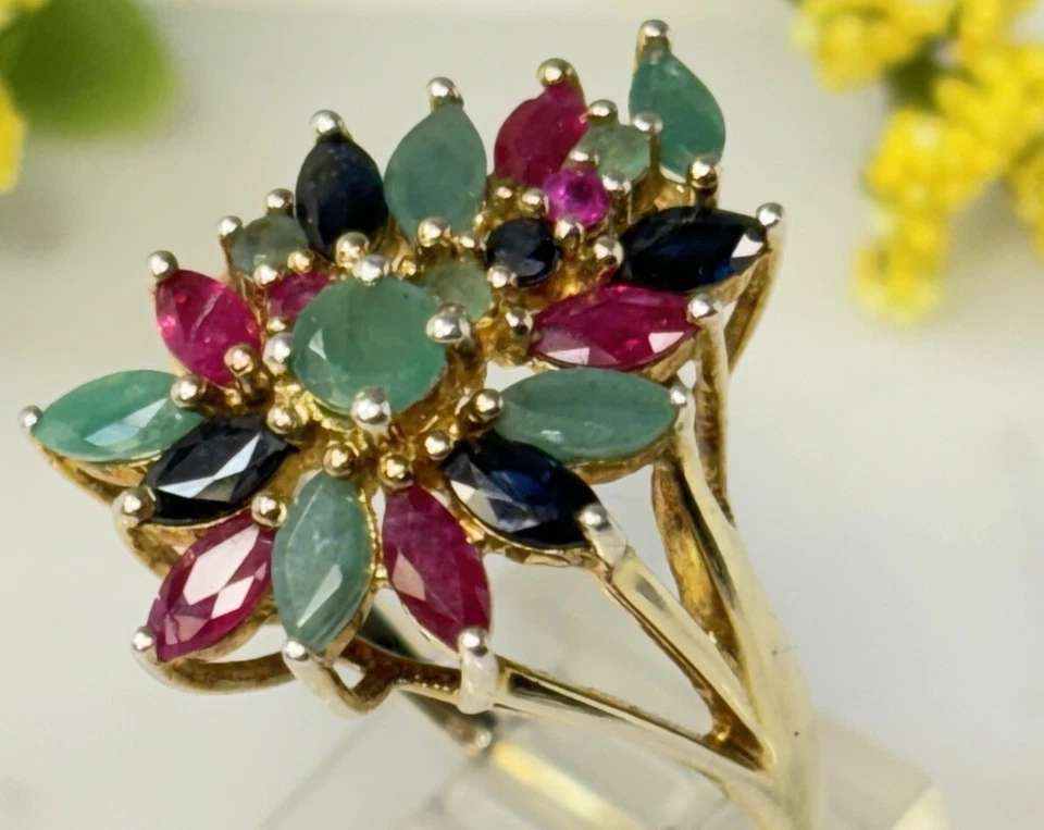 Anillo De Colección Plata Esterlina 925 Oro Vermeil Stauer Zafiro Rubí Jadeíta Talla 8.5 Foto 2 de 4