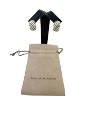 David Yurman Sterling Silver Cable Sculpted Shrimp Huggie Hoop Earrings - Pouch