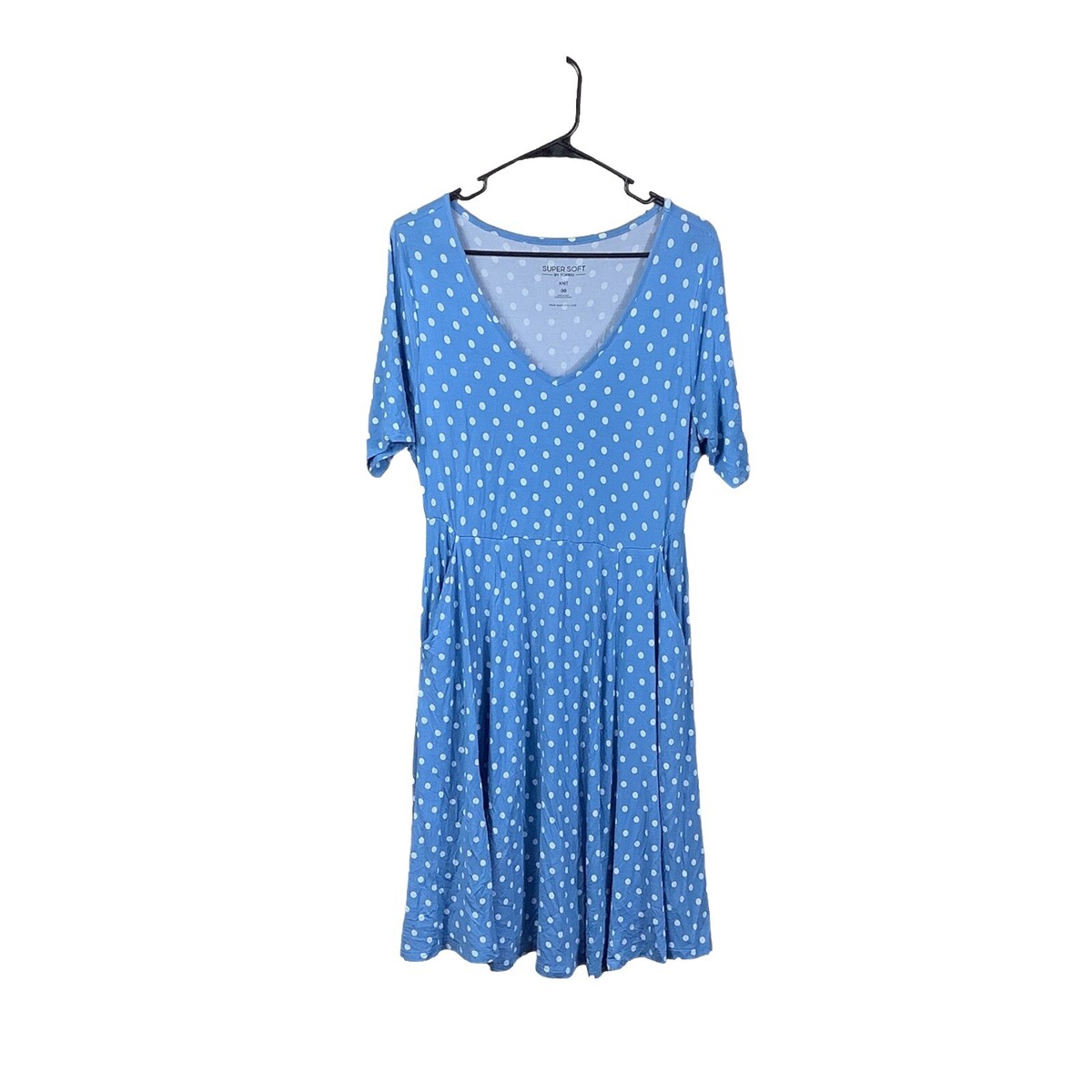 Torrid Dress Womens Size Medium Blue Polka Dot Pockets Super Soft Knit Torrid Dress Womens Size Medium Blue Polka Dot Pockets Super Soft Knit