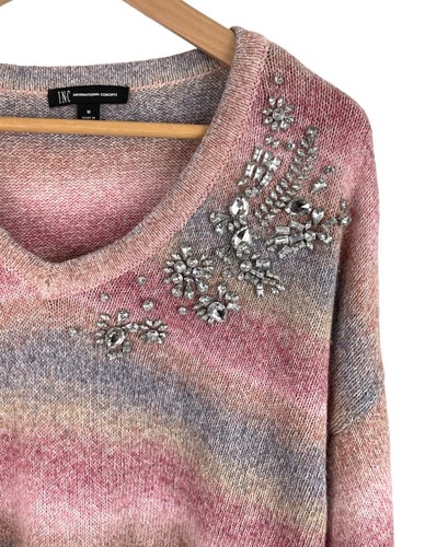 INC Womens Size M Pink Variegated Rhinestone Embellished Sweater - Picture 3 of 14