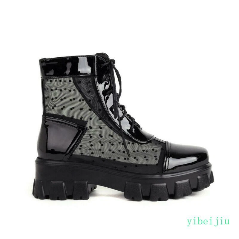 Mujeres Transparente Informal Zapatos de Plataforma Con Cordones Combate Lunares Botines Parte Superior Alta Foto 2 de 4