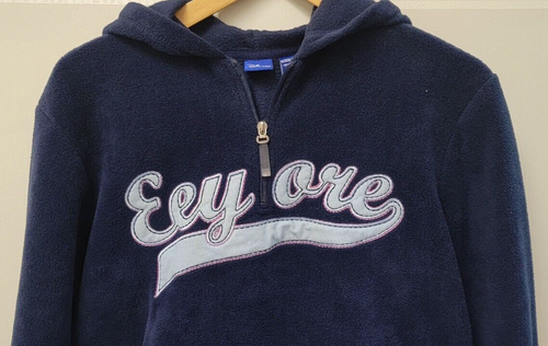 Vintage DISNEY Embroidered EEYORE 3/4 Zip Hooded Fleece Pullover Sweatshirt Med - Afbeelding 8 van 8