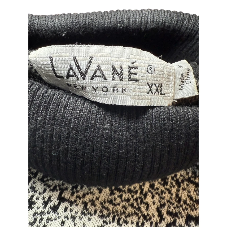 Suéter de cuello alto degradado moteado negro blanco 2XL Lavane New York para hombre L/S Foto 3 de 4