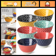 Set of 6 Large 23 OZ Ceramic Soup Cereal Bowls, Colorful Porcelain Kitchen Dec