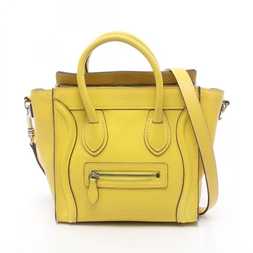 CELINE Luggage Nano Shopper Crossbody Handbag leather Yellow Used Women