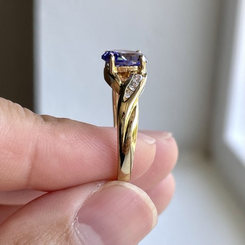 Gold Plated Sterling Silver Simulated Tanzanite and Diamond Twist Ring Sz 8 - Picture 5 of 10
