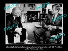 OLD POSTCARD SIZE PHOTO OF AUSTRALIA PRIME MINISTER HAROLD HOLT WITH JFK 1963